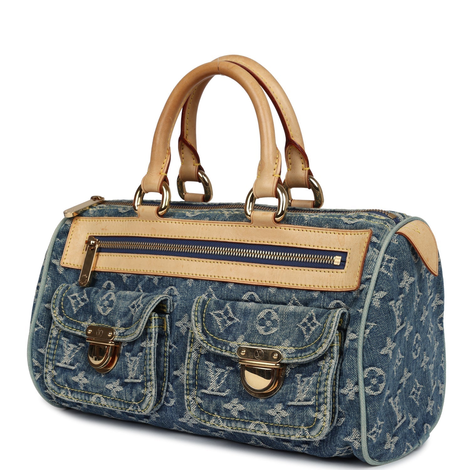 Louis Vuitton Vintage Neo Speedy Blue Denim Monogram Gold Hardware