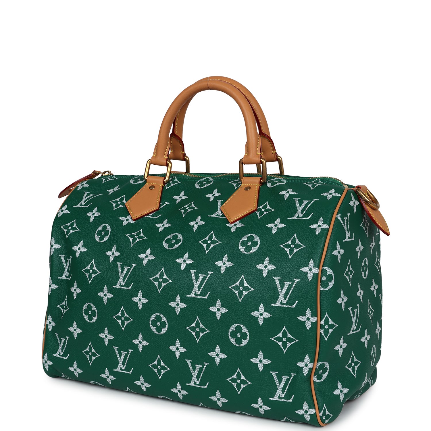 Louis Vuitton P9 Speedy Bandouliere 40 Green Monogram Grained Calfskin Gold Hardware