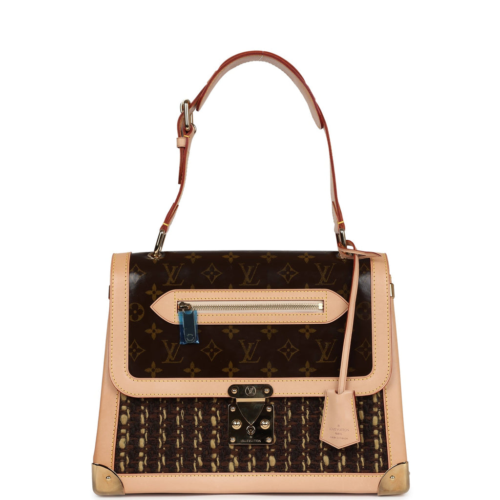 Louis Vuitton Vintage Tweedy Zip GM Brown Monogram Vinyl and Tweed Gold Hardware