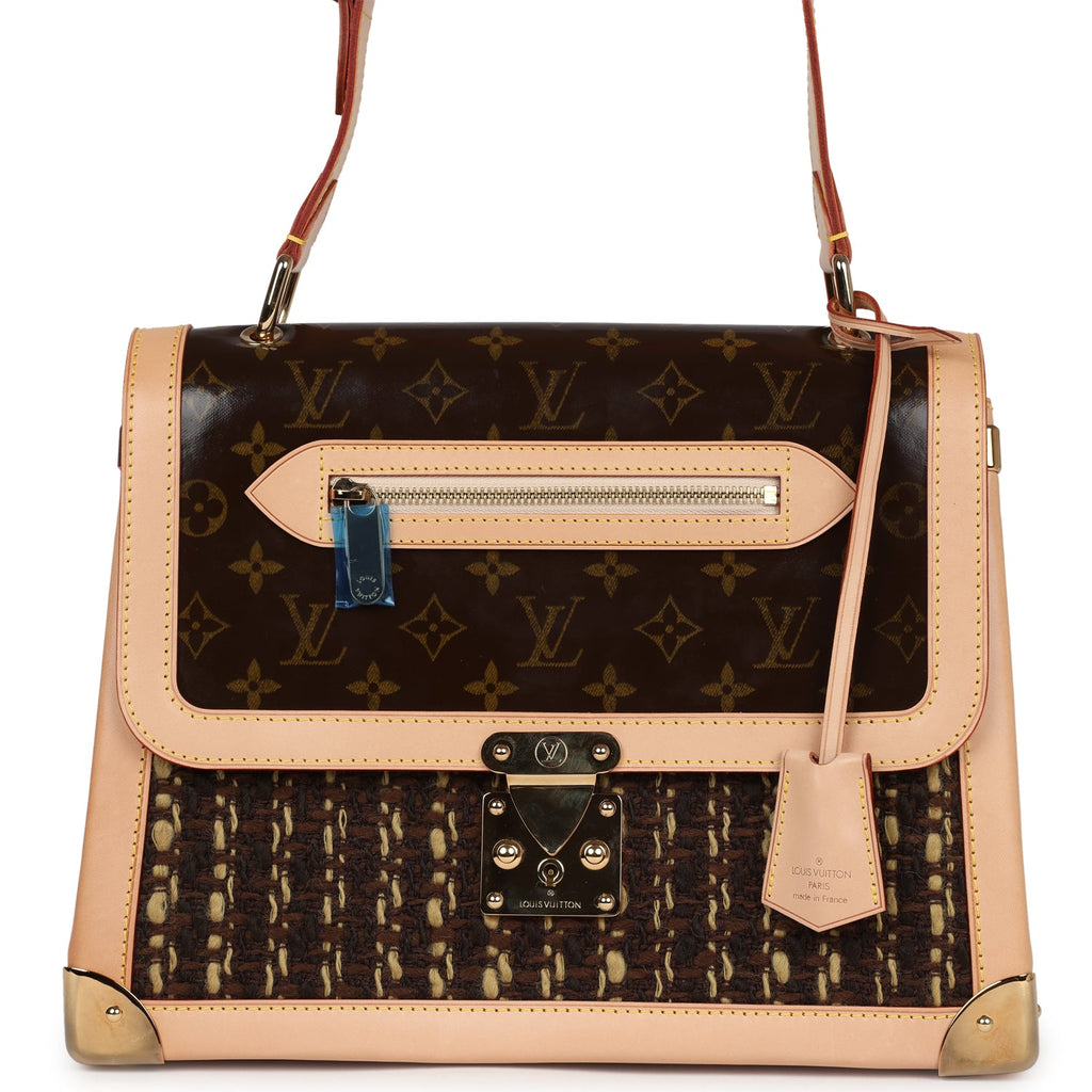 Louis Vuitton Vintage Tweedy Zip GM Brown Monogram Vinyl and Tweed Gold Hardware
