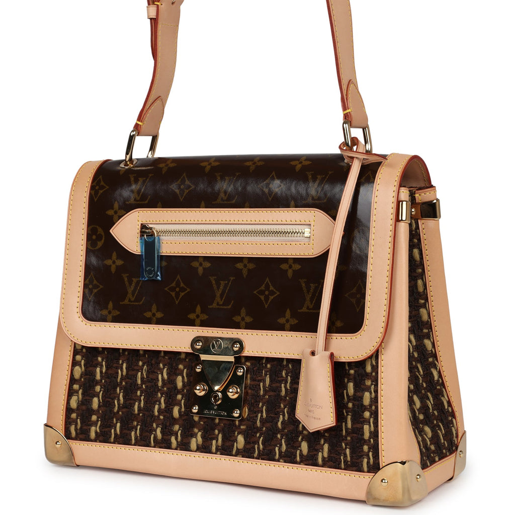 Louis Vuitton Vintage Tweedy Zip GM Brown Monogram Vinyl and Tweed Gold Hardware