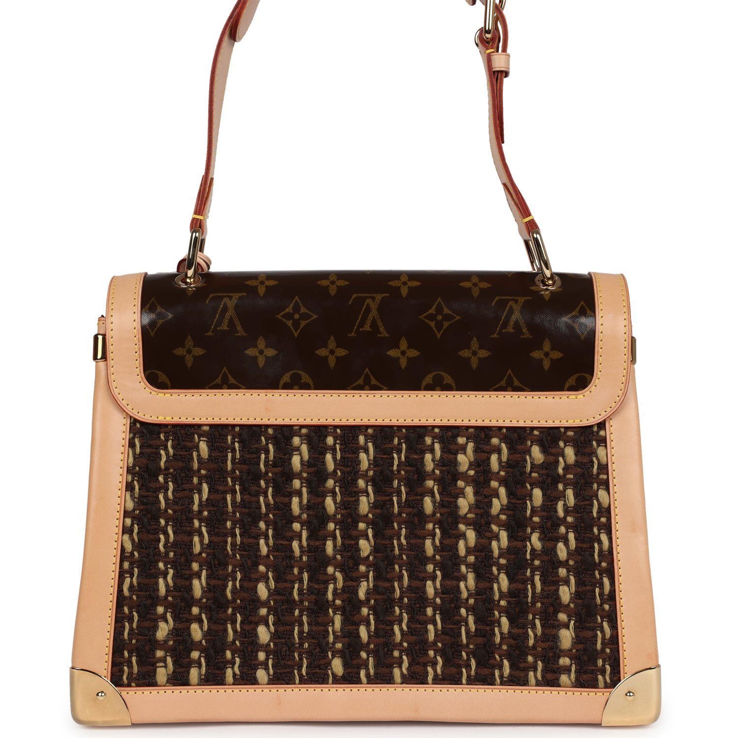 Louis Vuitton Vintage Tweedy Zip GM Brown Monogram Vinyl and Tweed Gold Hardware