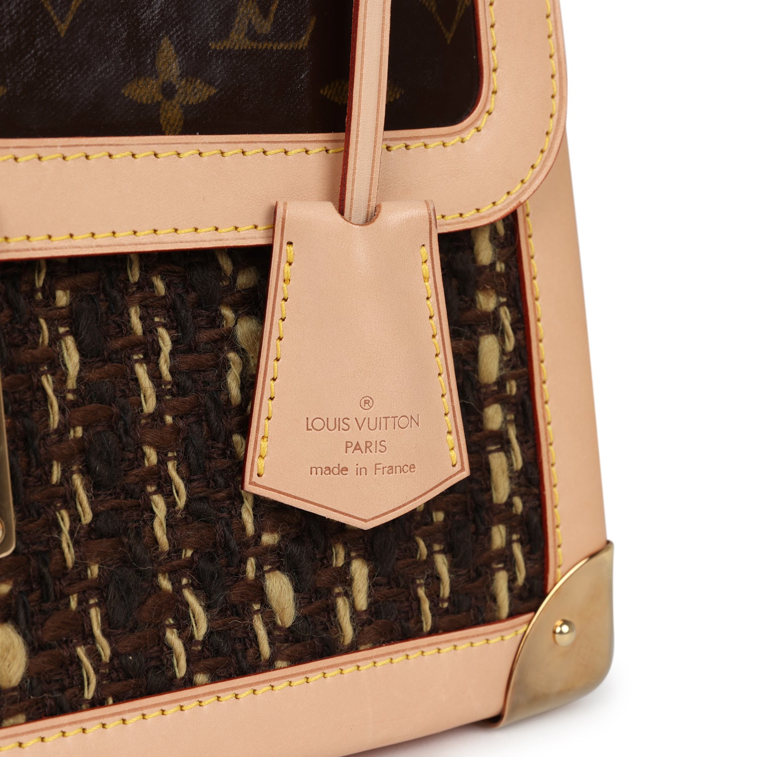 Louis Vuitton Vintage Tweedy Zip GM Brown Monogram Vinyl and Tweed Gold Hardware