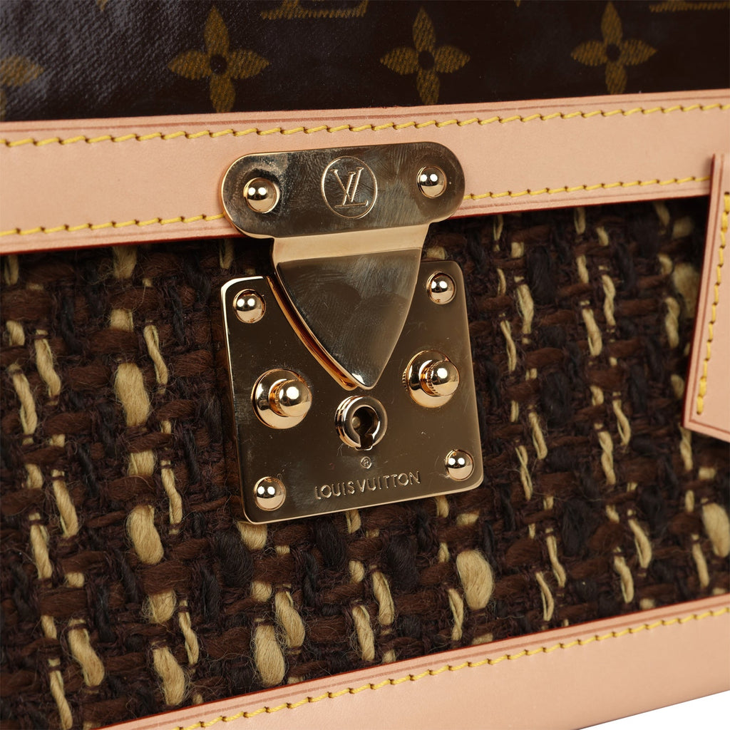 Louis Vuitton Vintage Tweedy Zip GM Brown Monogram Vinyl and Tweed Gold Hardware