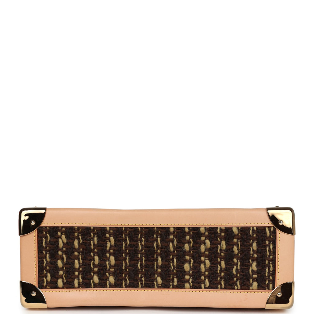 Louis Vuitton Vintage Tweedy Zip GM Brown Monogram Vinyl and Tweed Gold Hardware