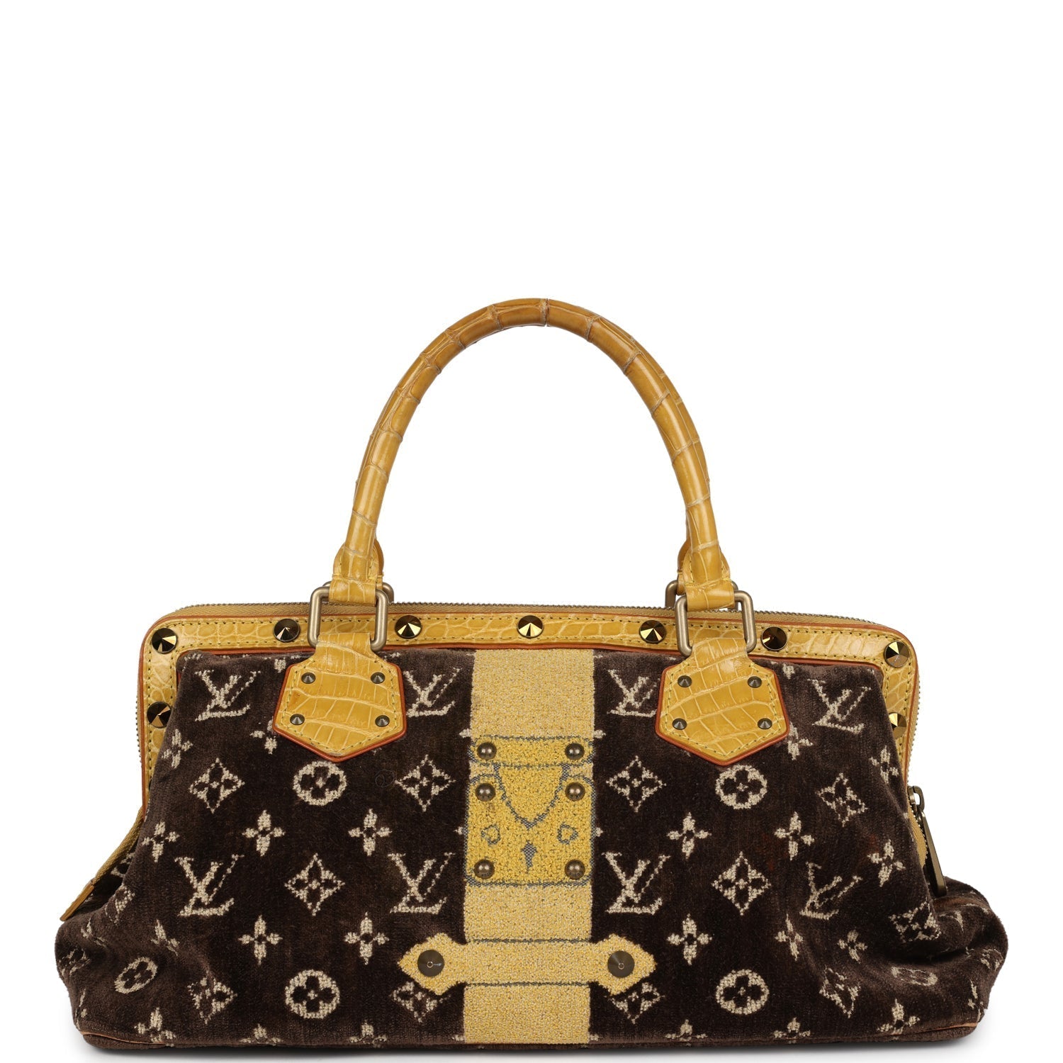 Louis Vuitton Vintage Trompe L'Oeil L'Ingenieux Handbag Yellow/Brown Alligator/Monogram Velvet Gold Hardware