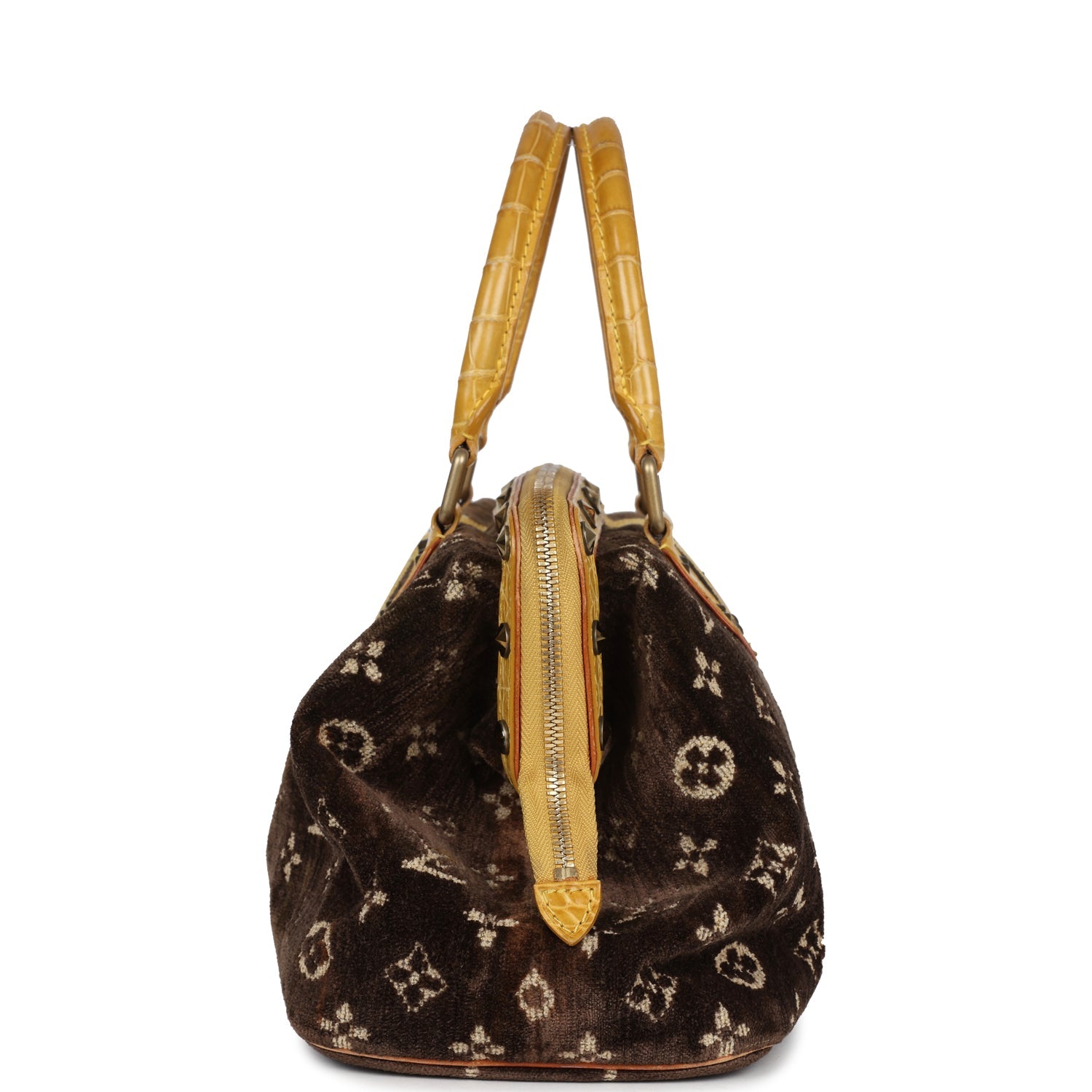 Louis Vuitton Vintage Trompe L'Oeil L'Ingenieux Handbag Yellow/Brown Alligator/Monogram Velvet Gold Hardware