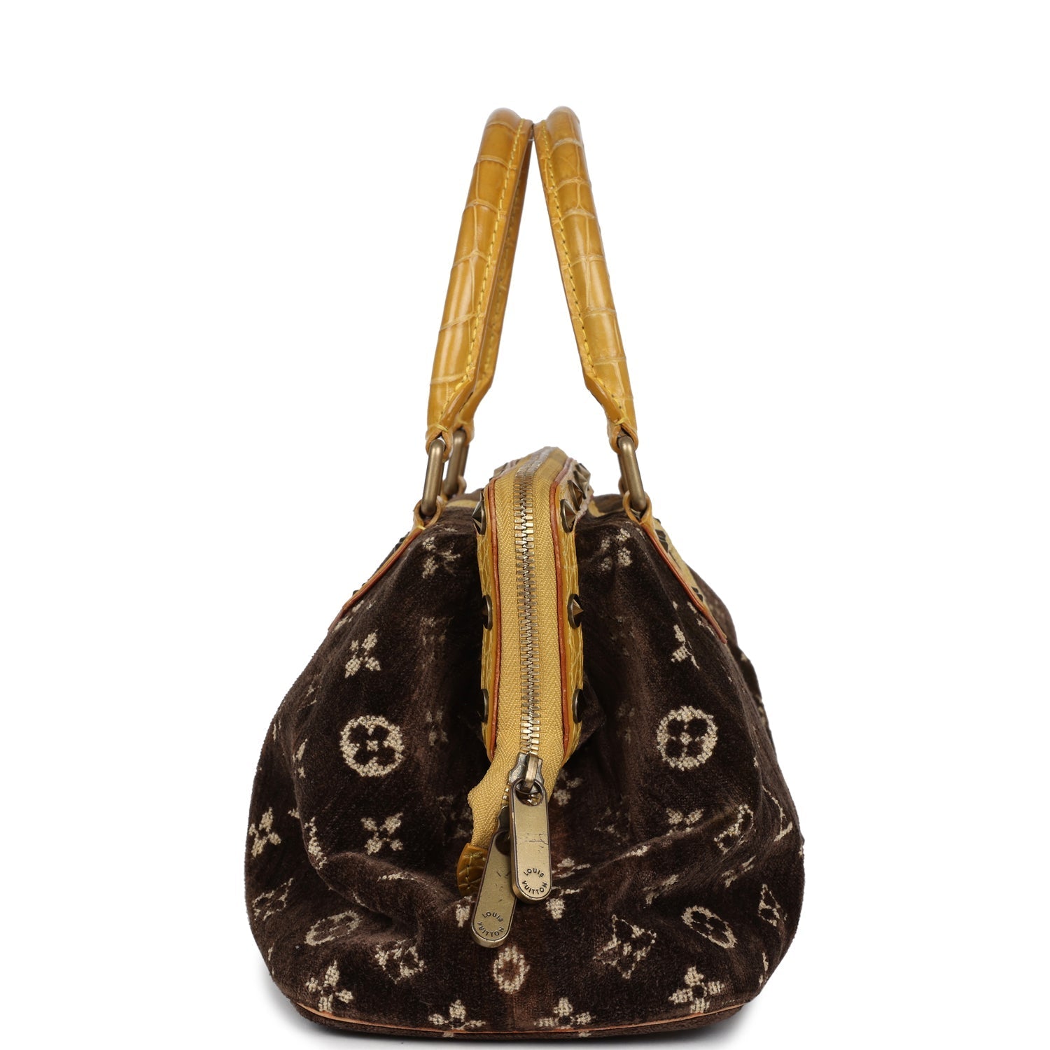 Louis Vuitton Vintage Trompe L'Oeil L'Ingenieux Handbag Yellow/Brown Alligator/Monogram Velvet Gold Hardware