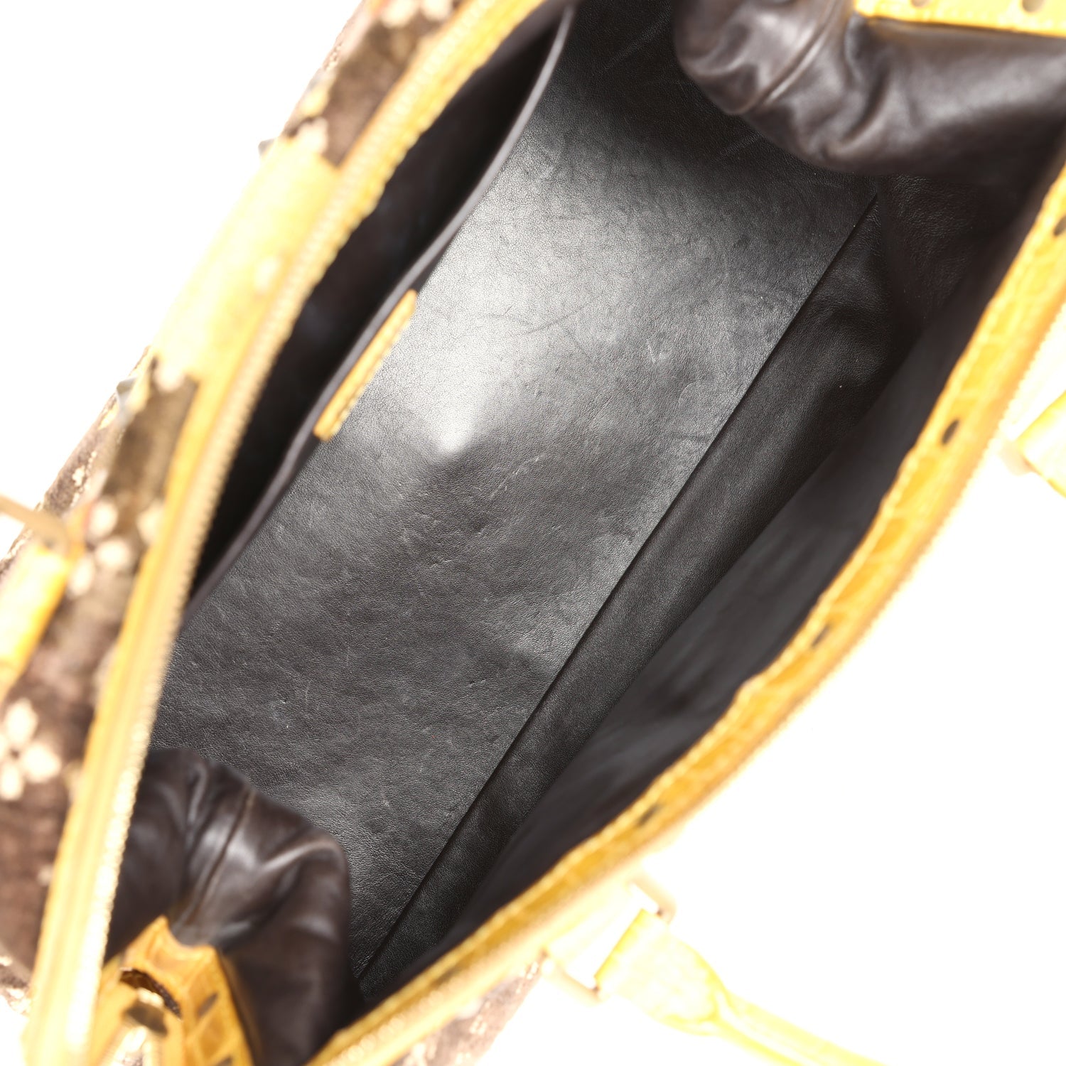 Louis Vuitton Vintage Trompe L'Oeil L'Ingenieux Handbag Yellow/Brown Alligator/Monogram Velvet Gold Hardware