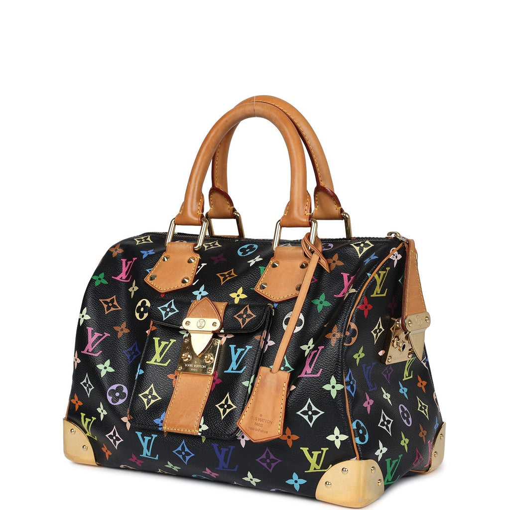 Louis Vuitton x Takashi Murakami Speedy 30 Black Multicolored Monogram Gold Hardware