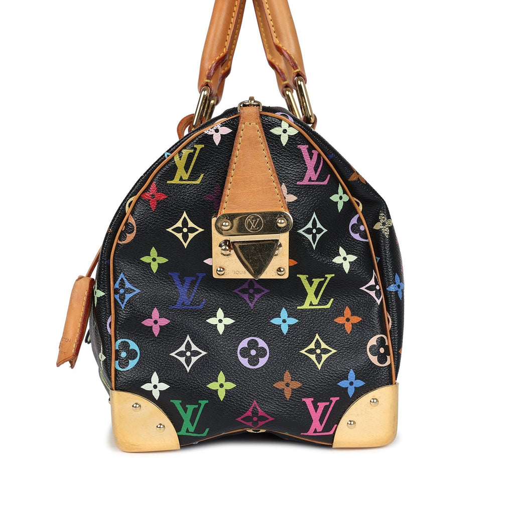 Louis Vuitton x Takashi Murakami Speedy 30 Black Multicolored Monogram Gold Hardware