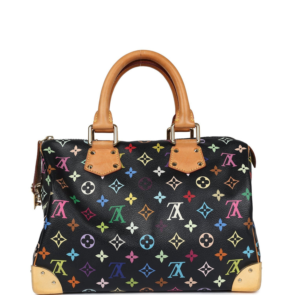 Louis Vuitton x Takashi Murakami Speedy 30 Black Multicolored Monogram Gold Hardware