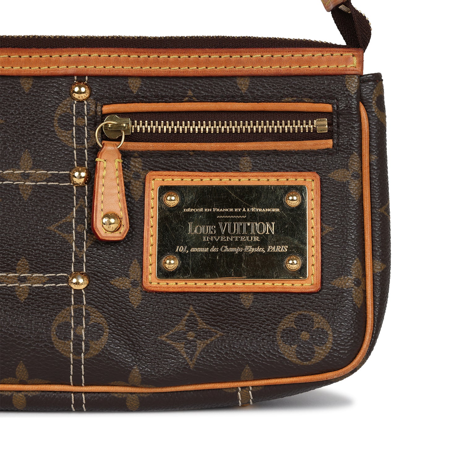 Louis Vuitton Pochette Accessories Brown Monogram Rivet Gold Hardware