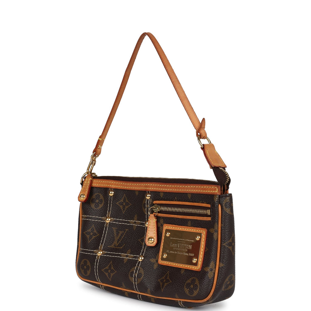Louis Vuitton Pochette Accessories Brown Monogram Rivet Gold Hardware