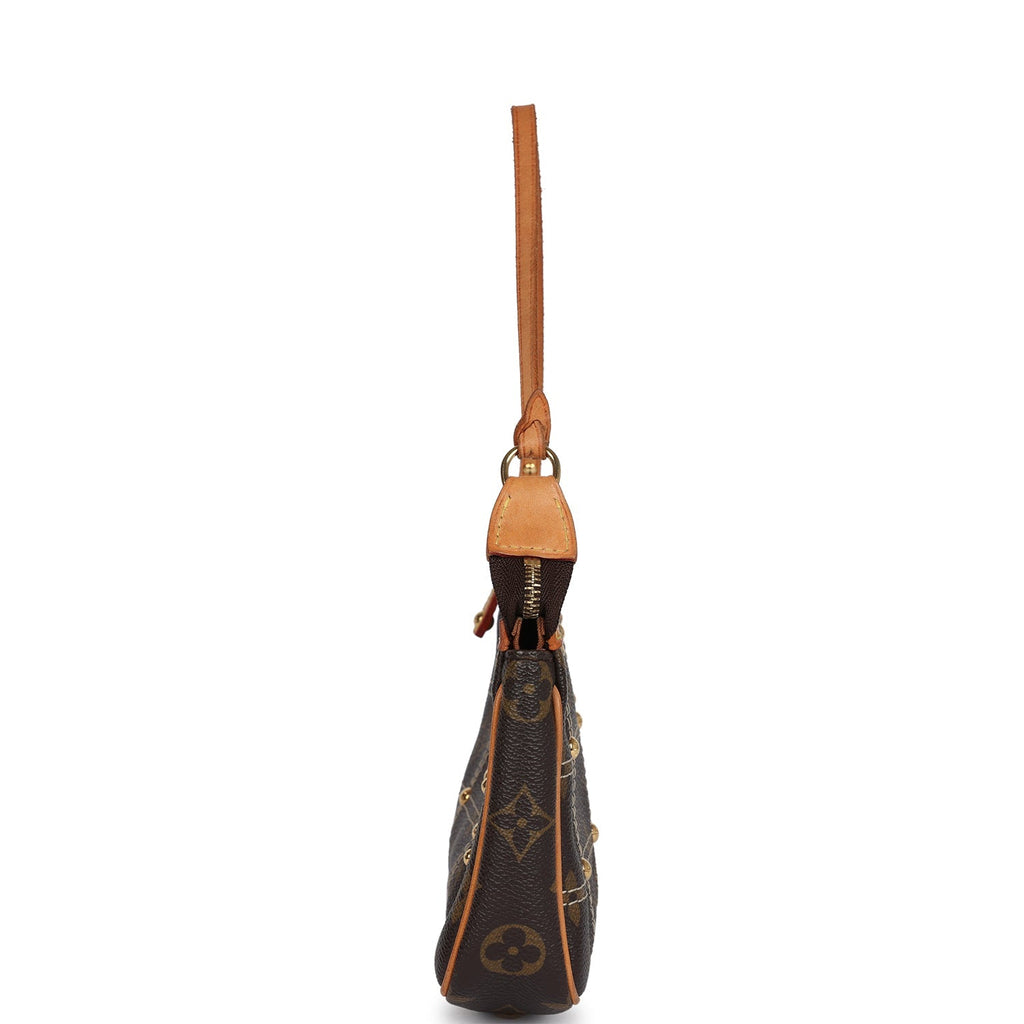 Louis Vuitton Pochette Accessories Brown Monogram Rivet Gold Hardware