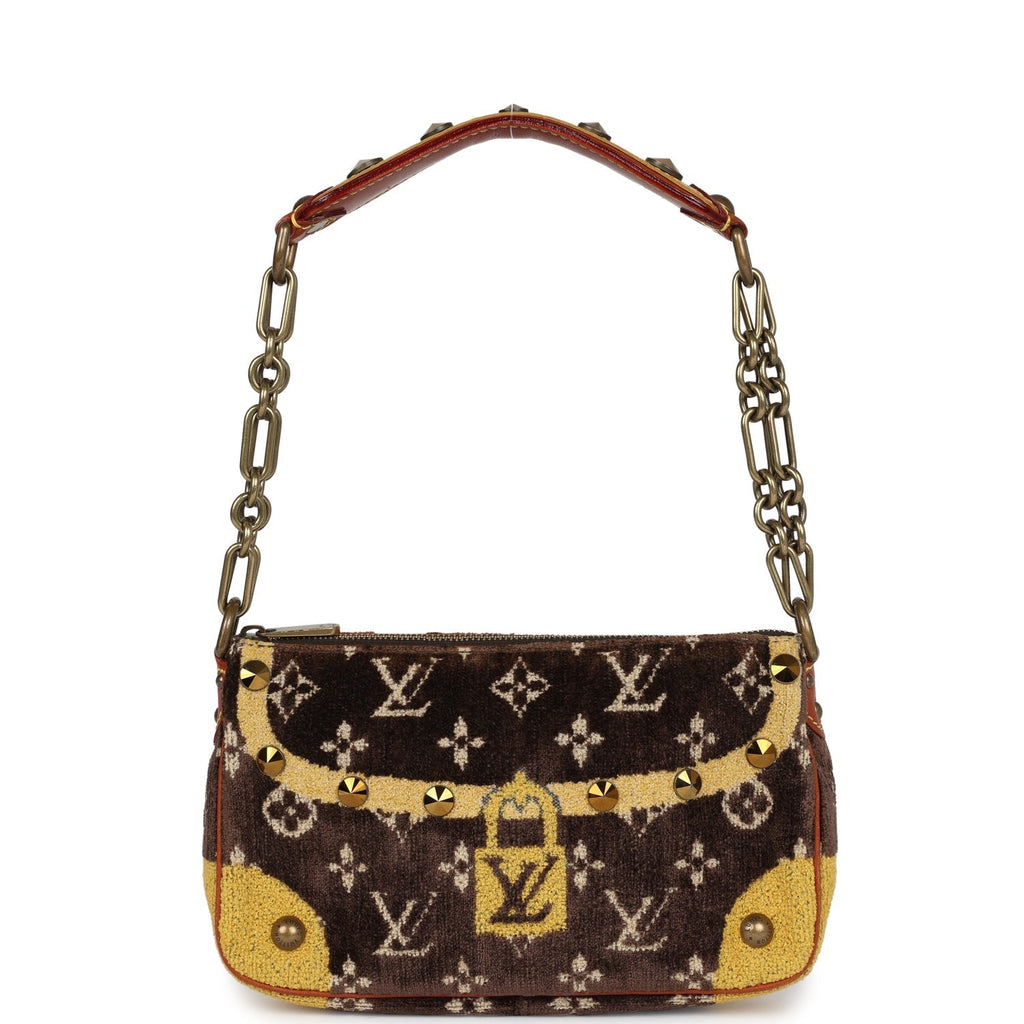 Louis Vuitton Vintage Trompe L'Oeil Pochette Brown and Yellow Velvet Brass Hardware