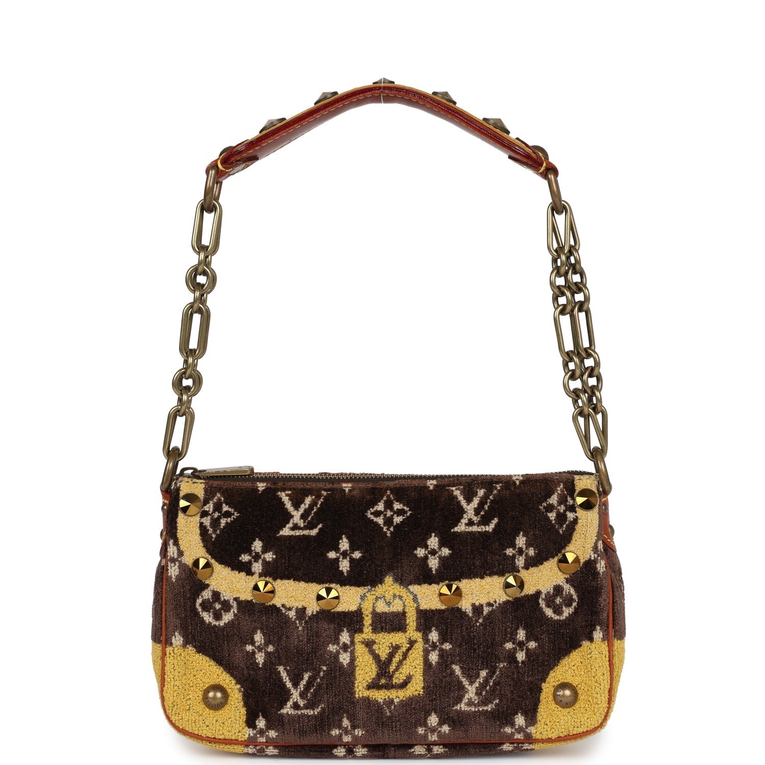 Louis Vuitton Vintage Trompe L'Oeil Pochette Brown and Yellow Velvet Brass Hardware