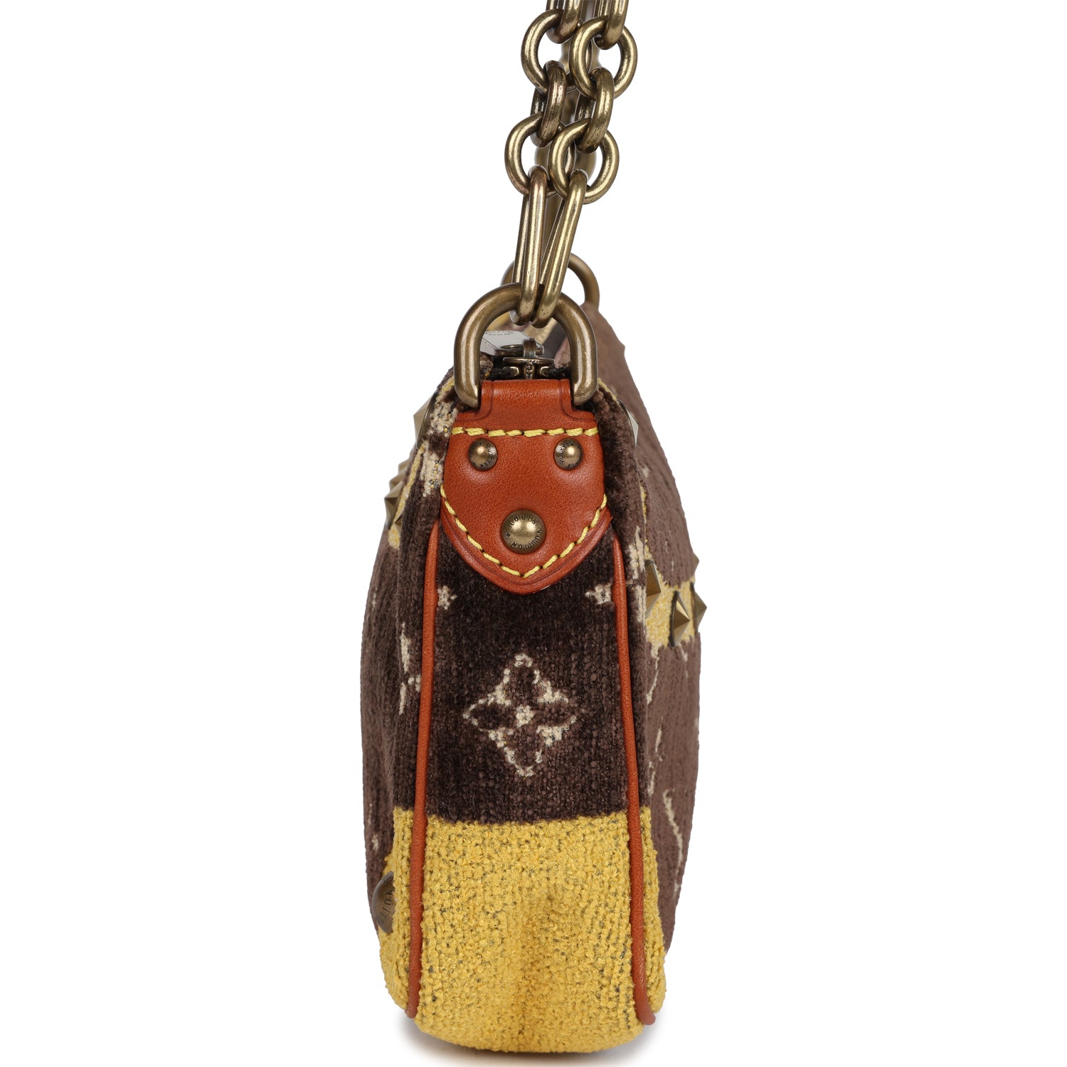 Louis Vuitton Vintage Trompe L'Oeil Pochette Brown and Yellow Velvet Brass Hardware