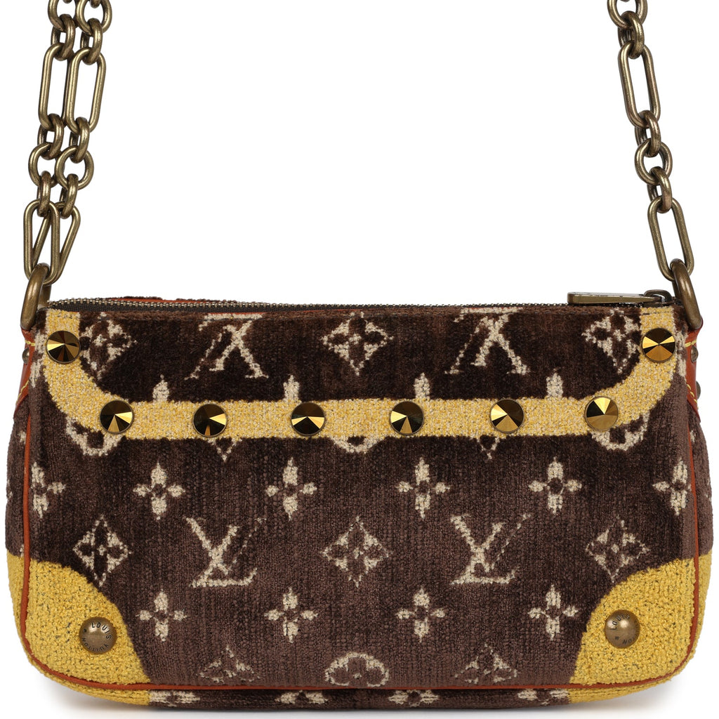 Louis Vuitton Vintage Trompe L'Oeil Pochette Brown and Yellow Velvet Brass Hardware