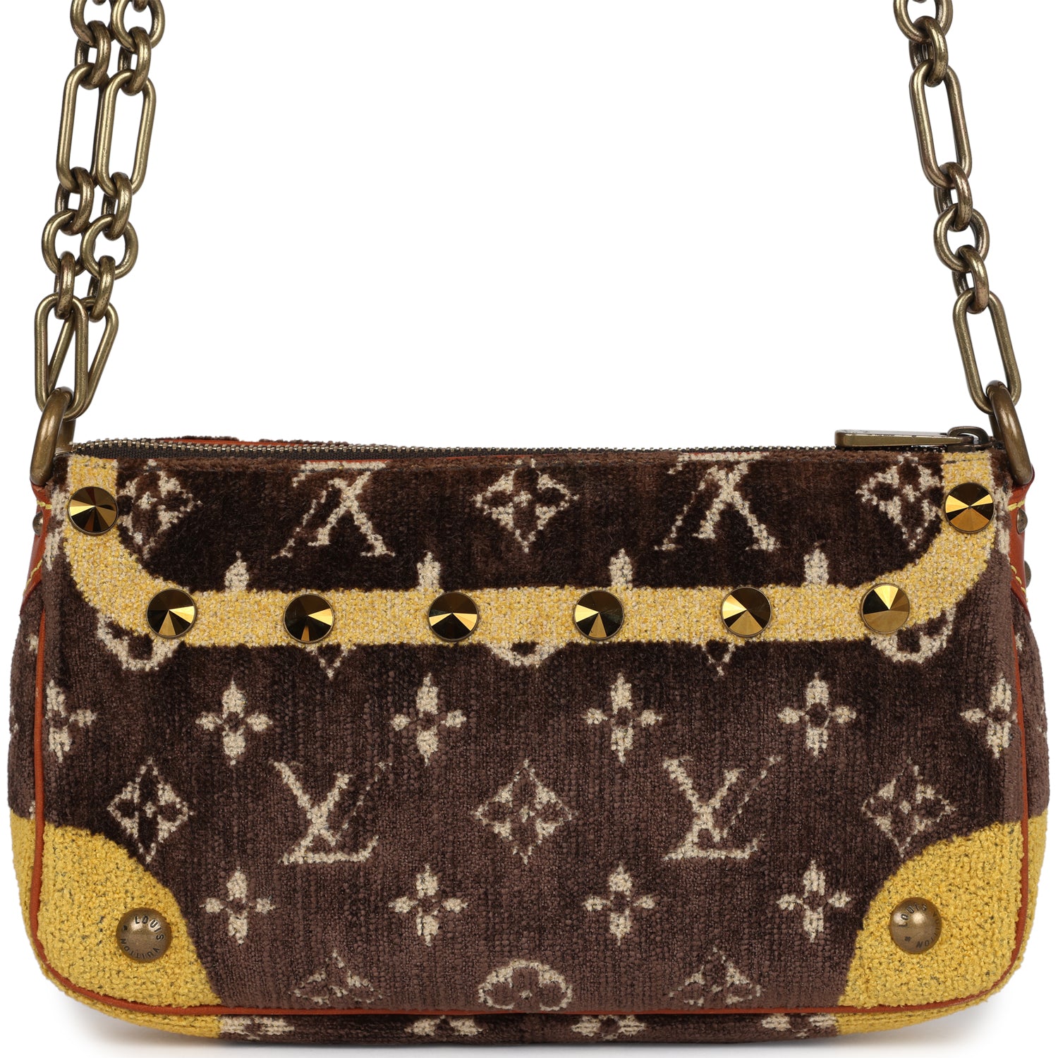 Louis Vuitton Vintage Trompe L'Oeil Pochette Brown and Yellow Velvet Brass Hardware
