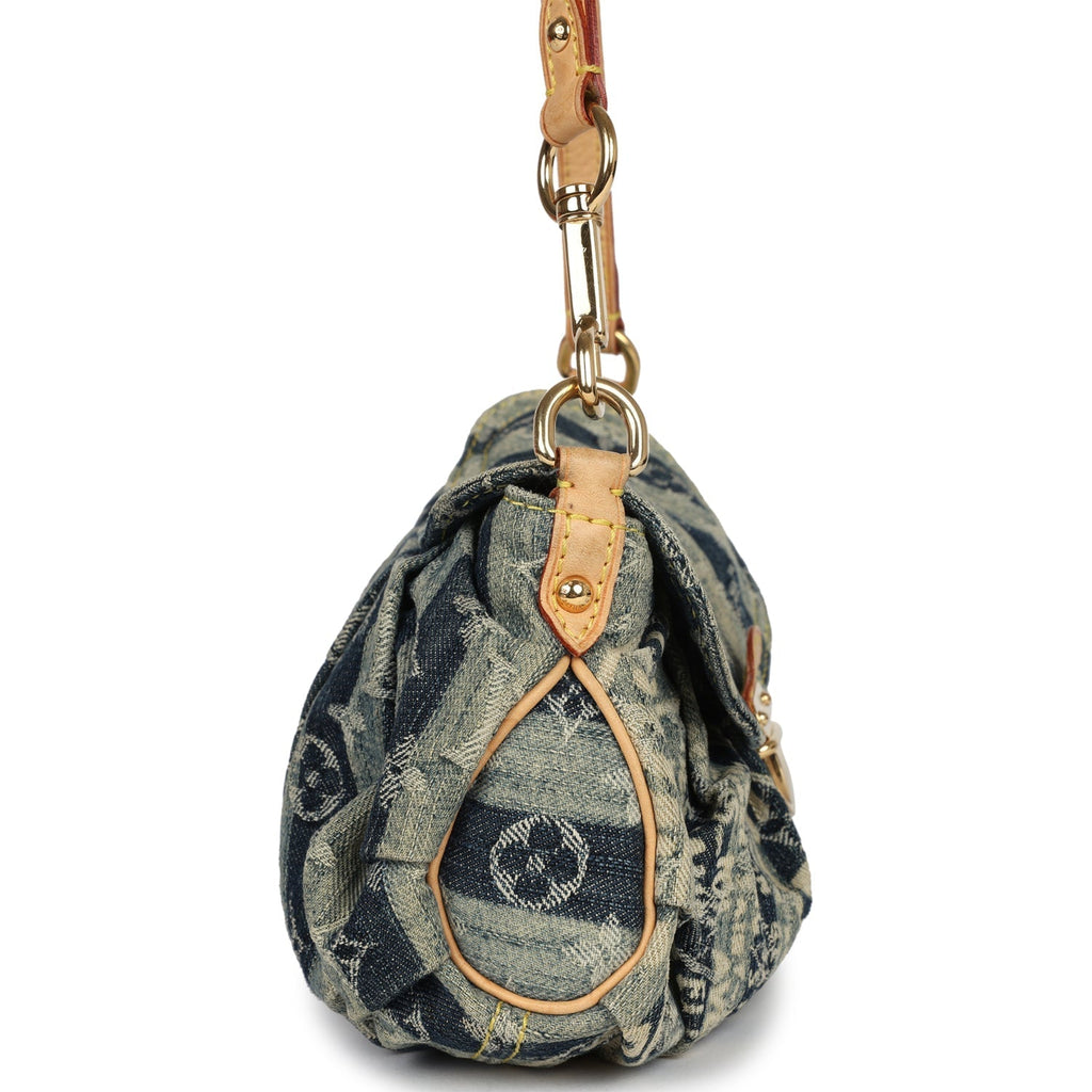 Louis Vuitton Vintage Mini Striped Pleaty Raye Blue Washed Monogram Denim Gold Hardware