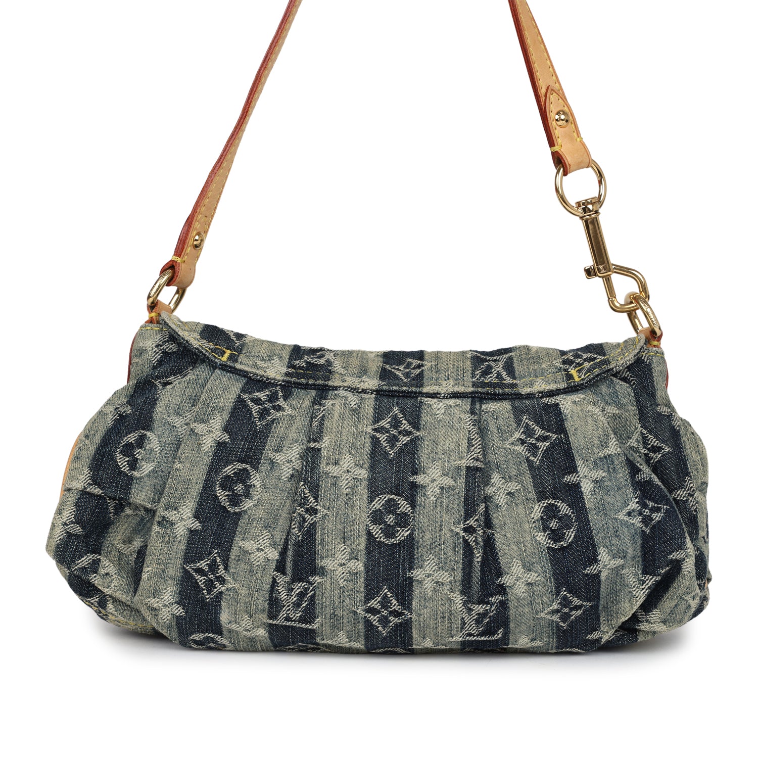 Louis Vuitton Vintage Mini Striped Pleaty Raye Blue Washed Monogram Denim Gold Hardware