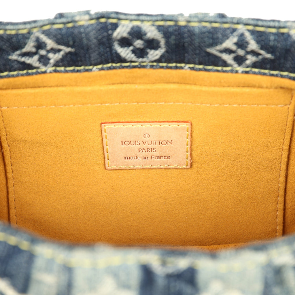 Louis Vuitton Vintage Mini Striped Pleaty Raye Blue Washed Monogram Denim Gold Hardware