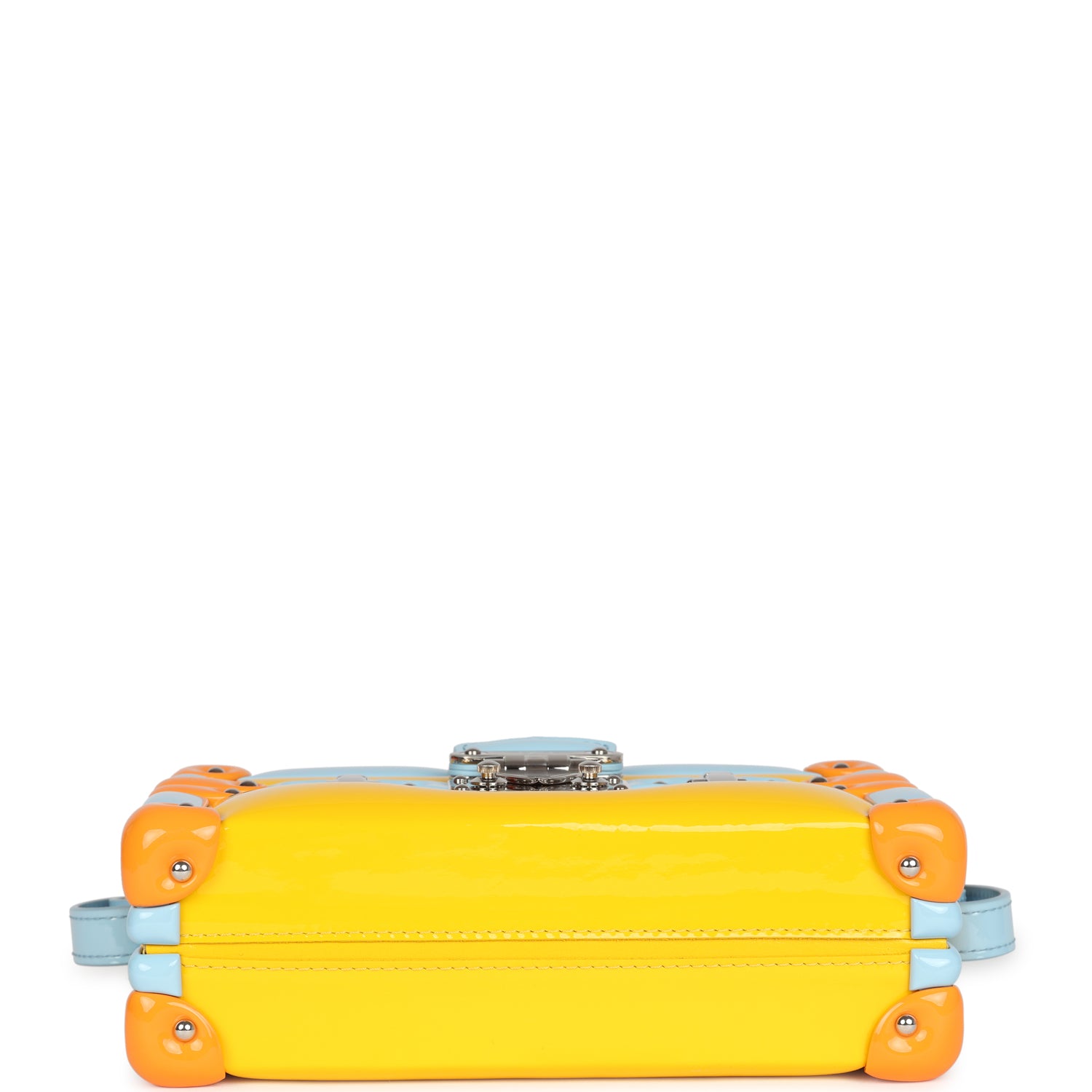 Louis Vuitton Petite Malle Handbag Light Blue & Yellow Glossy Calfskin Silver Hardware
