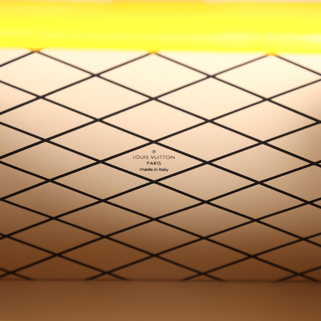 Louis Vuitton Petite Malle Handbag Light Blue & Yellow Glossy Calfskin Silver Hardware