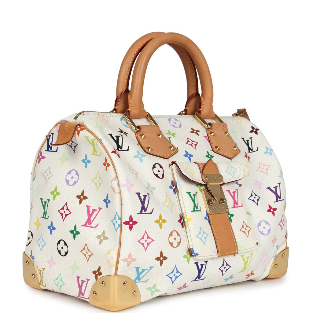 Louis Vuitton x Takashi Murakami Speedy 30 White Multicolor Monogram Gold Hardware