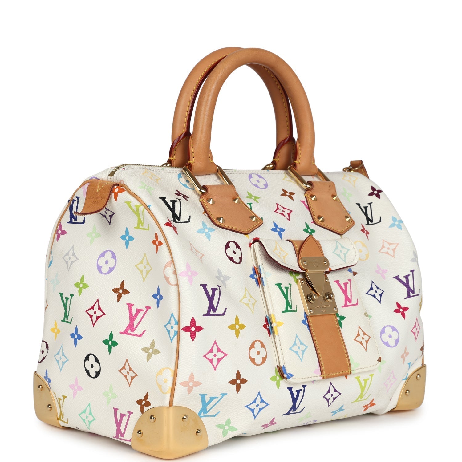 Louis Vuitton x Takashi Murakami Speedy 30 White Multicolor Monogram Gold Hardware