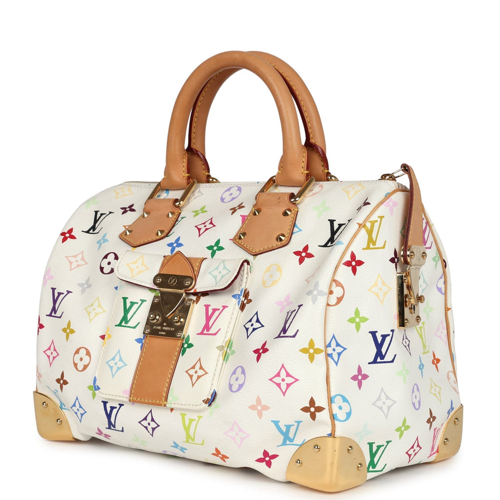 Louis Vuitton x Takashi Murakami Speedy 30 White Multicolor Monogram Gold Hardware