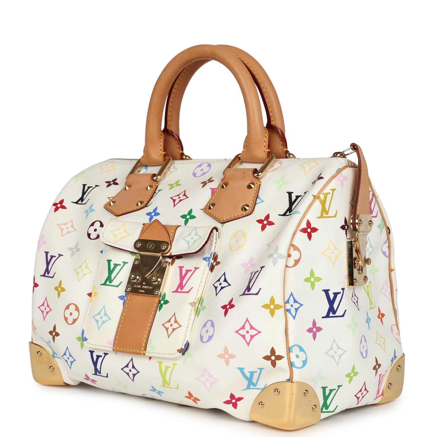 Louis Vuitton x Takashi Murakami Speedy 30 White Multicolor Monogram Gold Hardware