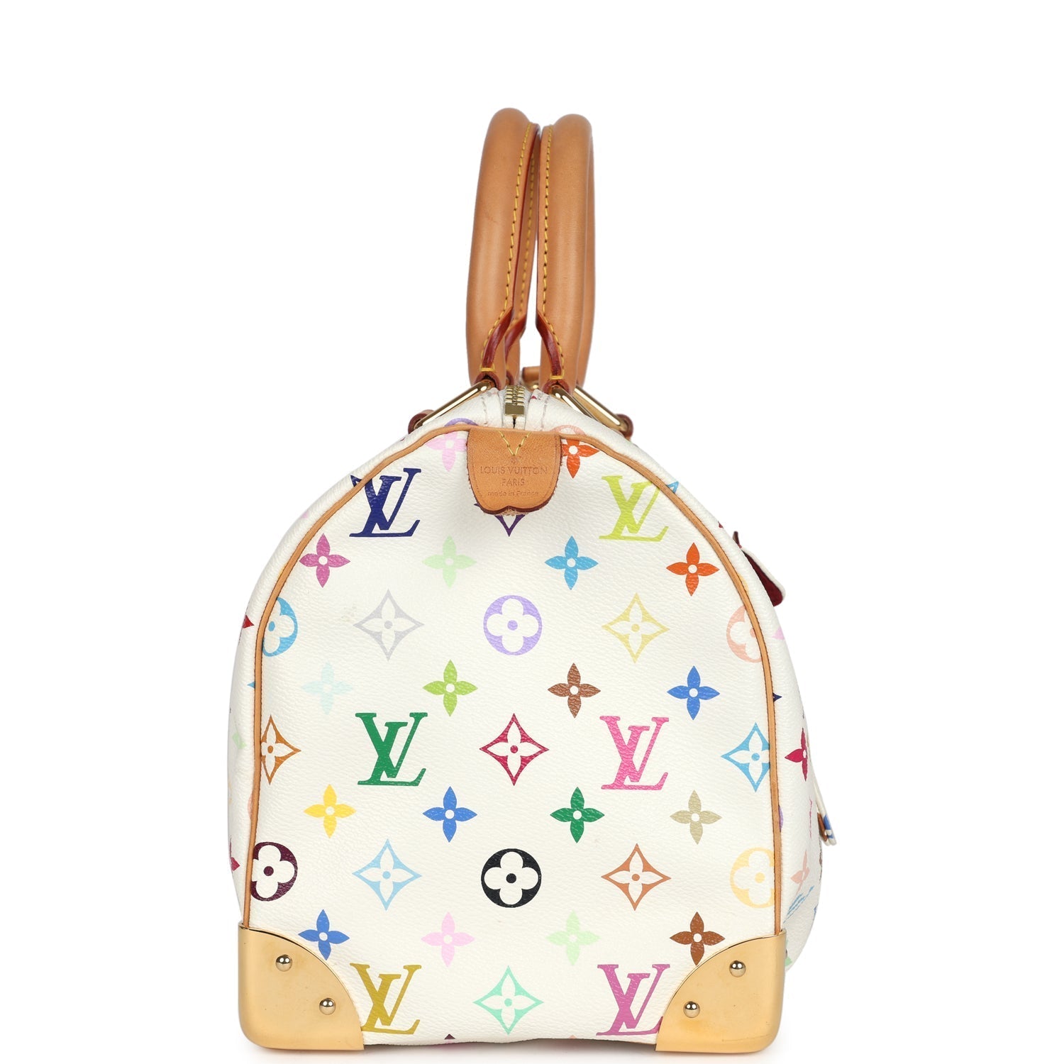 Louis Vuitton x Takashi Murakami Speedy 30 White Multicolor Monogram Gold Hardware