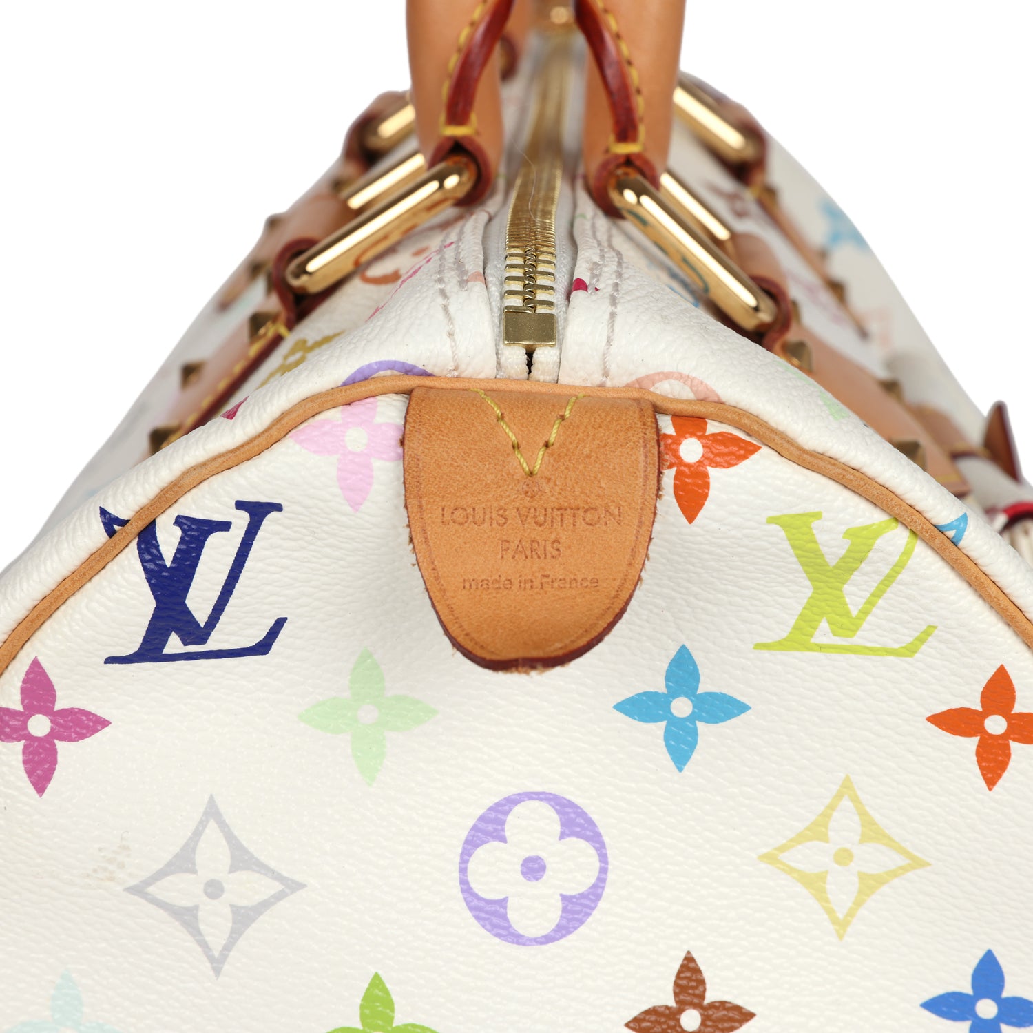 Louis Vuitton x Takashi Murakami Speedy 30 White Multicolor Monogram Gold Hardware