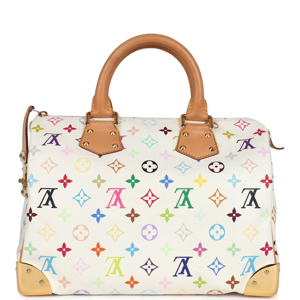 Louis Vuitton x Takashi Murakami Speedy 30 White Multicolor Monogram Gold Hardware