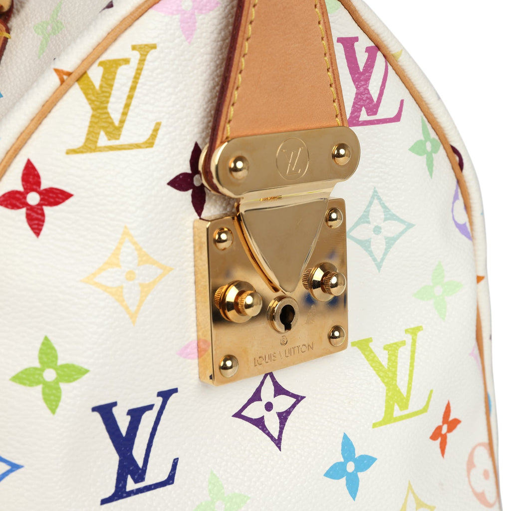 Louis Vuitton x Takashi Murakami Speedy 30 White Multicolor Monogram Gold Hardware