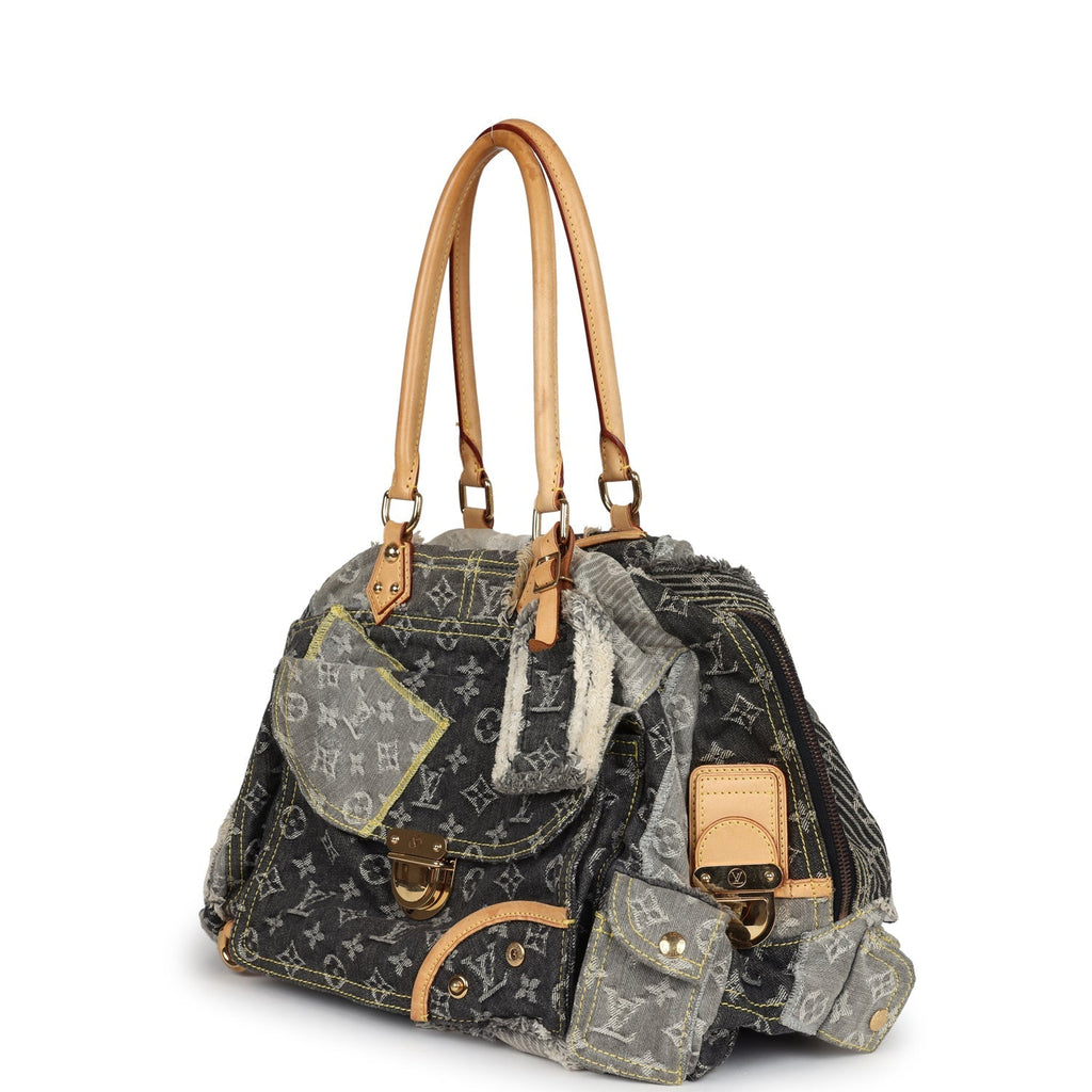 Louis Vuitton Patchwork Bowly Bag Grey Monogram Denim Gold Hardware
