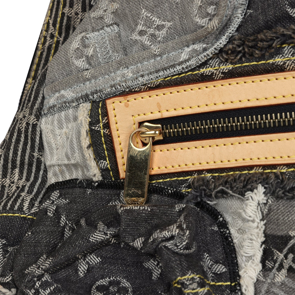 Louis Vuitton Patchwork Bowly Bag Grey Monogram Denim Gold Hardware