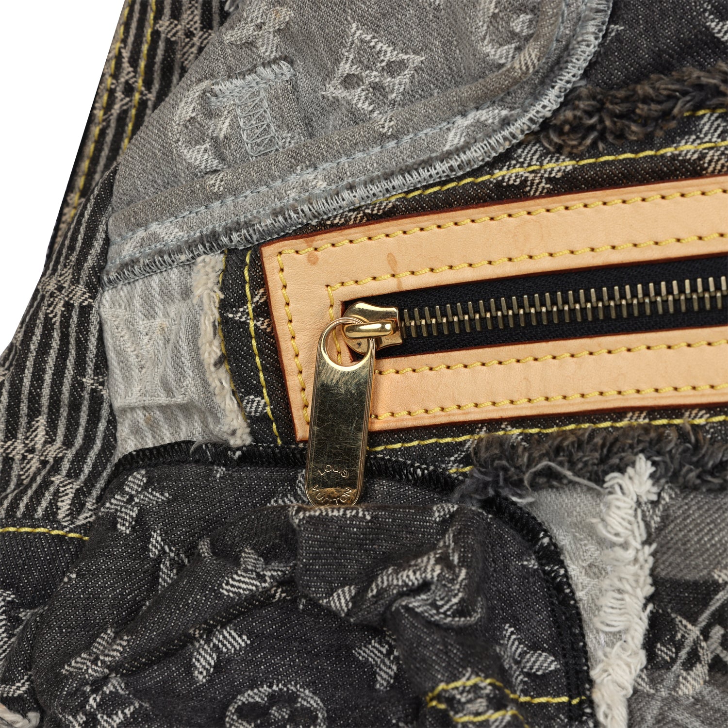 Louis Vuitton Patchwork Bowly Bag Grey Monogram Denim Gold Hardware