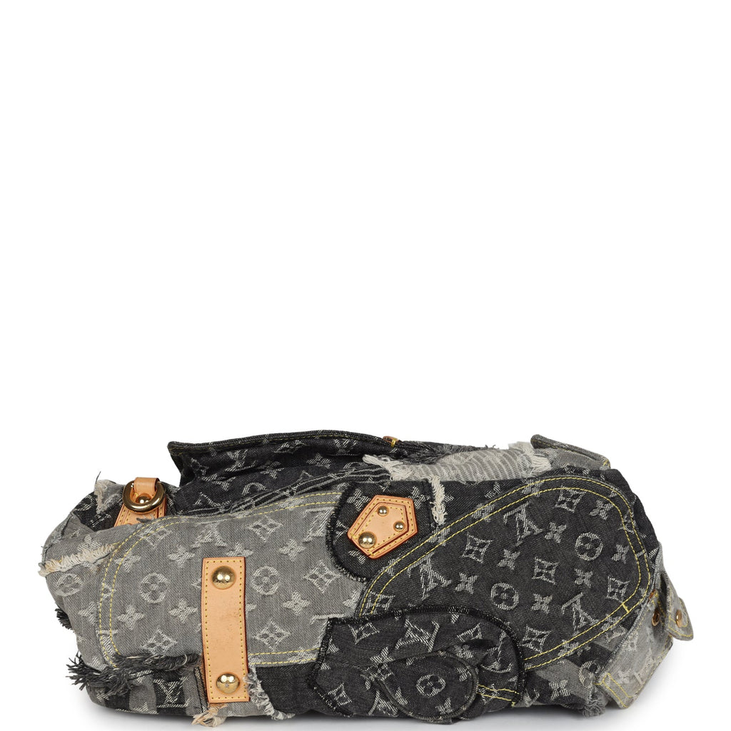 Louis Vuitton Patchwork Bowly Bag Grey Monogram Denim Gold Hardware
