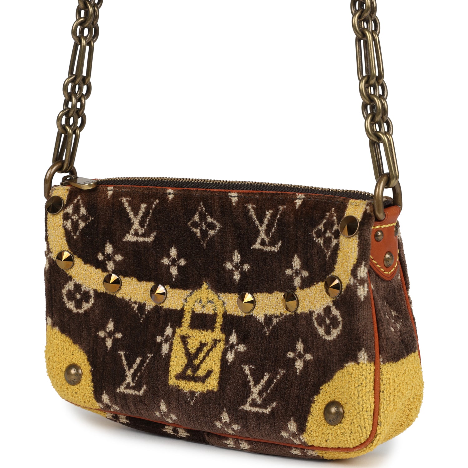 Louis Vuitton Vintage Trompe L'Oeil Pochette Brown and Yellow Velvet Brass Hardware