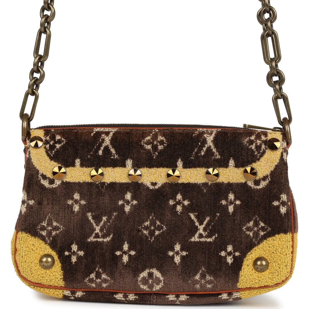 Louis Vuitton Vintage Trompe L'Oeil Pochette Brown and Yellow Velvet Brass Hardware