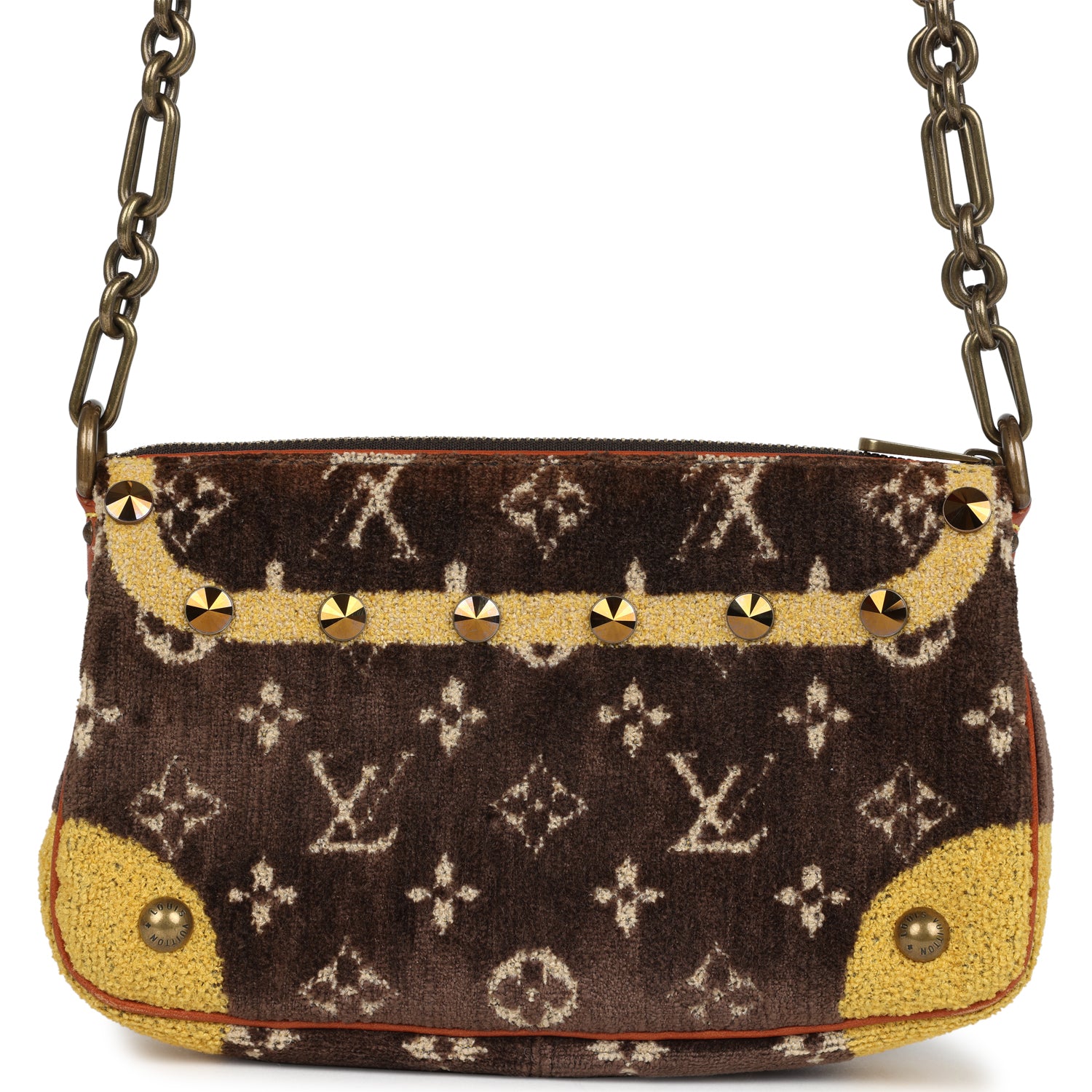 Louis Vuitton Vintage Trompe L'Oeil Pochette Brown and Yellow Velvet Brass Hardware