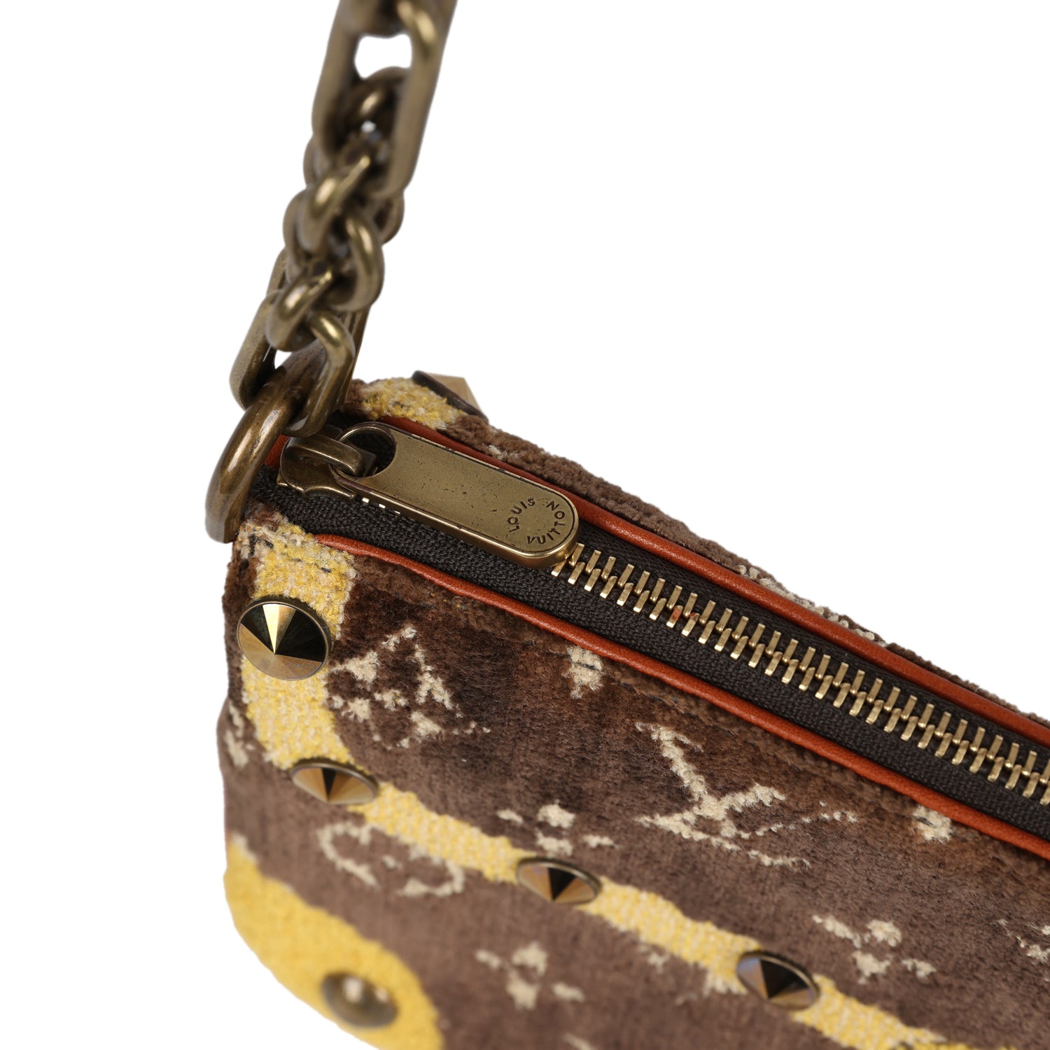 Louis Vuitton Vintage Trompe L'Oeil Pochette Brown and Yellow Velvet Brass Hardware