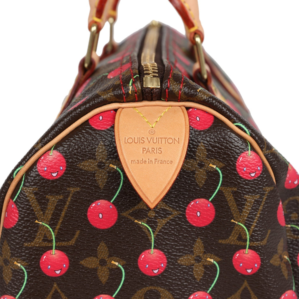 Louis Vuitton Vintage x Takashi Murkami Cheries Speedy 25 Brown and Red Monogram Cherry Gold Hardware