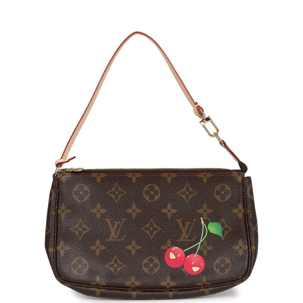 Louis Vuitton Vintage X Takashi Murakami Pochette Accessories Brown and Red Monogram Cerises Gold Hardware