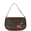 Louis Vuitton Vintage X Takashi Murakami Pochette Accessories Brown and Red Monogram Cerises Gold Hardware
