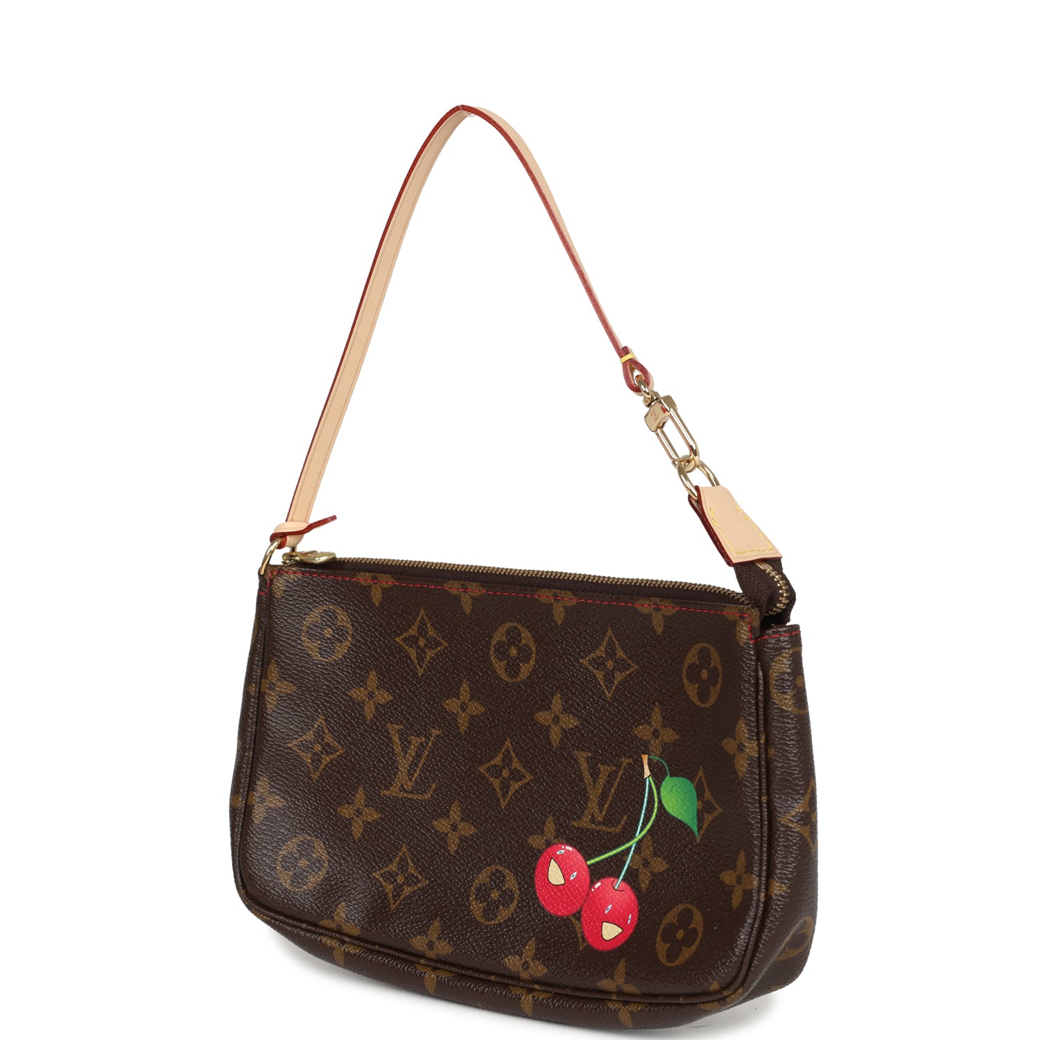 Louis Vuitton Vintage X Takashi Murakami Pochette Accessories Brown and Red Monogram Cerises Gold Hardware