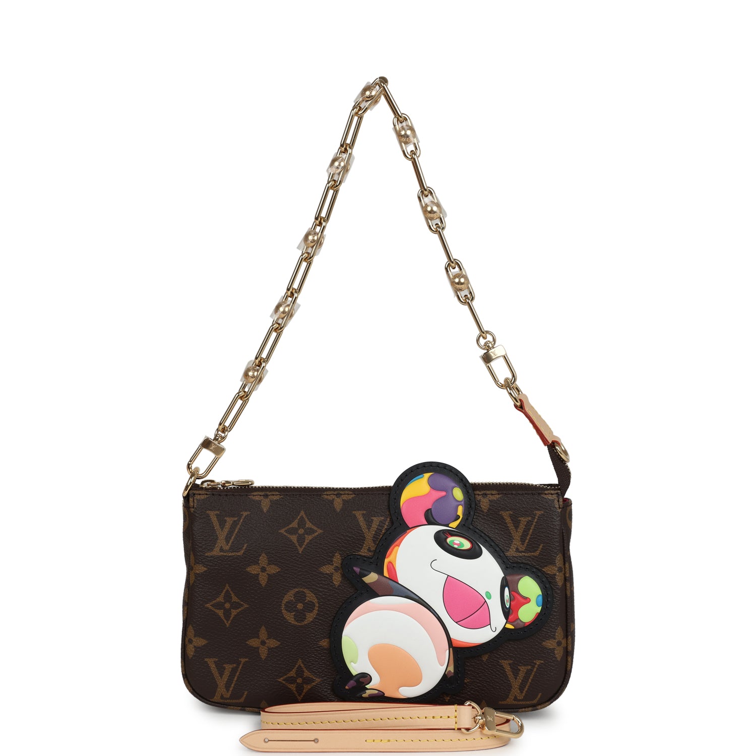 Louis Vuitton X Takashi Murakami Panda Pochette Accessories Brown Monogram Gold Hardware